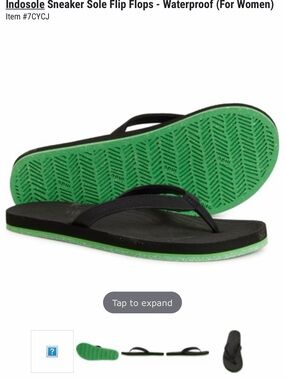 NIB INDOSOLE Flip Flop, Black w/ Green Sneaker Sole, Size 6.5-7.5